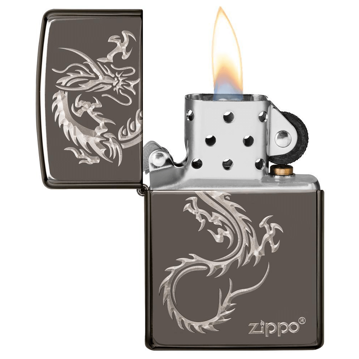 Zippo Chinese Dragon Design Black Ice