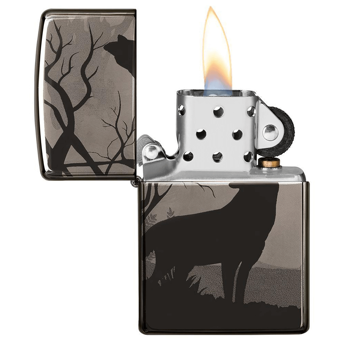 Zippo Silhouette Howling Wolf 360* Black Ice