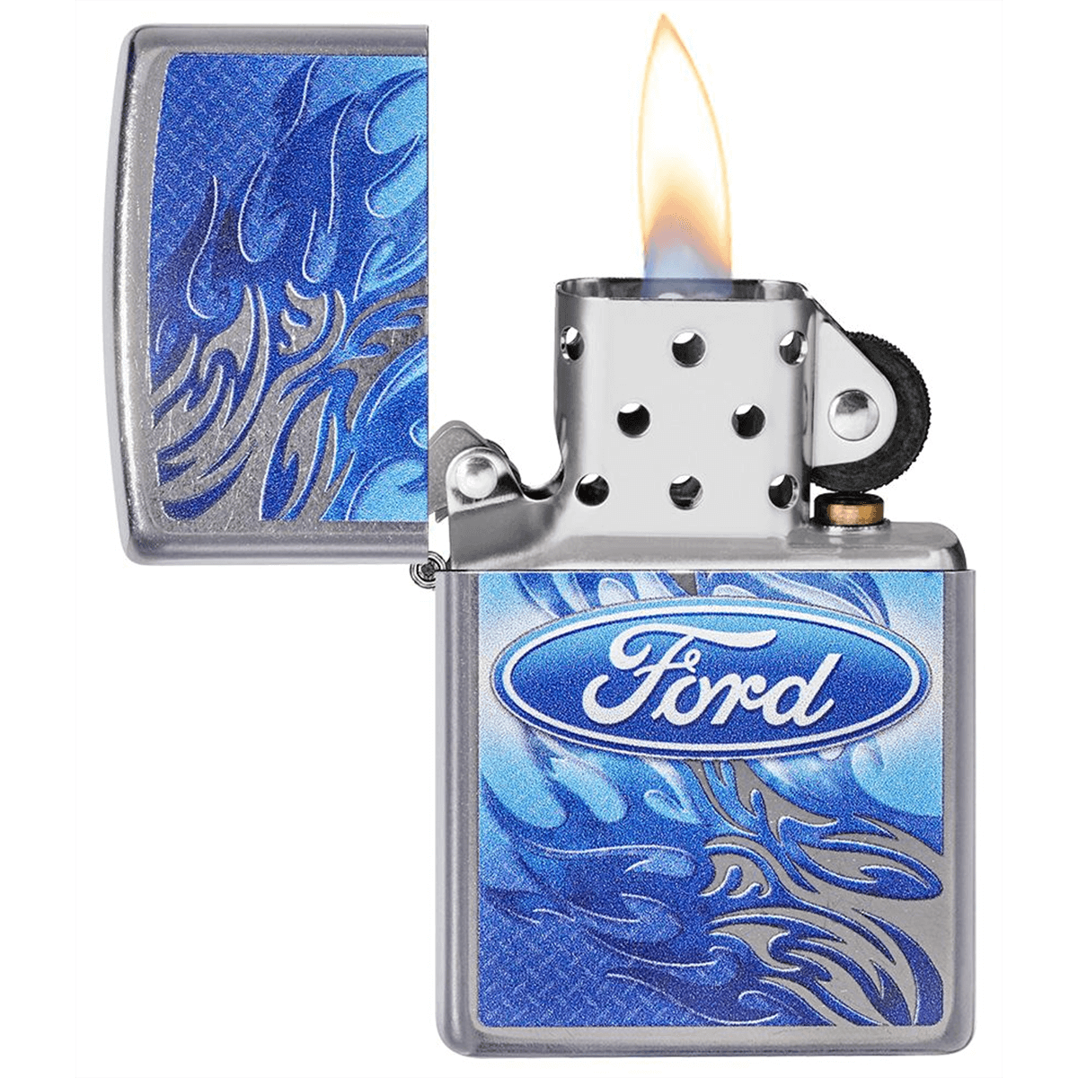 Zippo Ford Logo Blue Flames Street Chrome