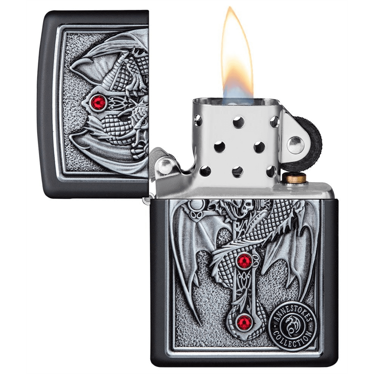 Zippo Black Matte Winged Dragon Cross Design