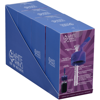 Pipe Silicone White Rhino Pop Top Blue & Purple 4Ct Display