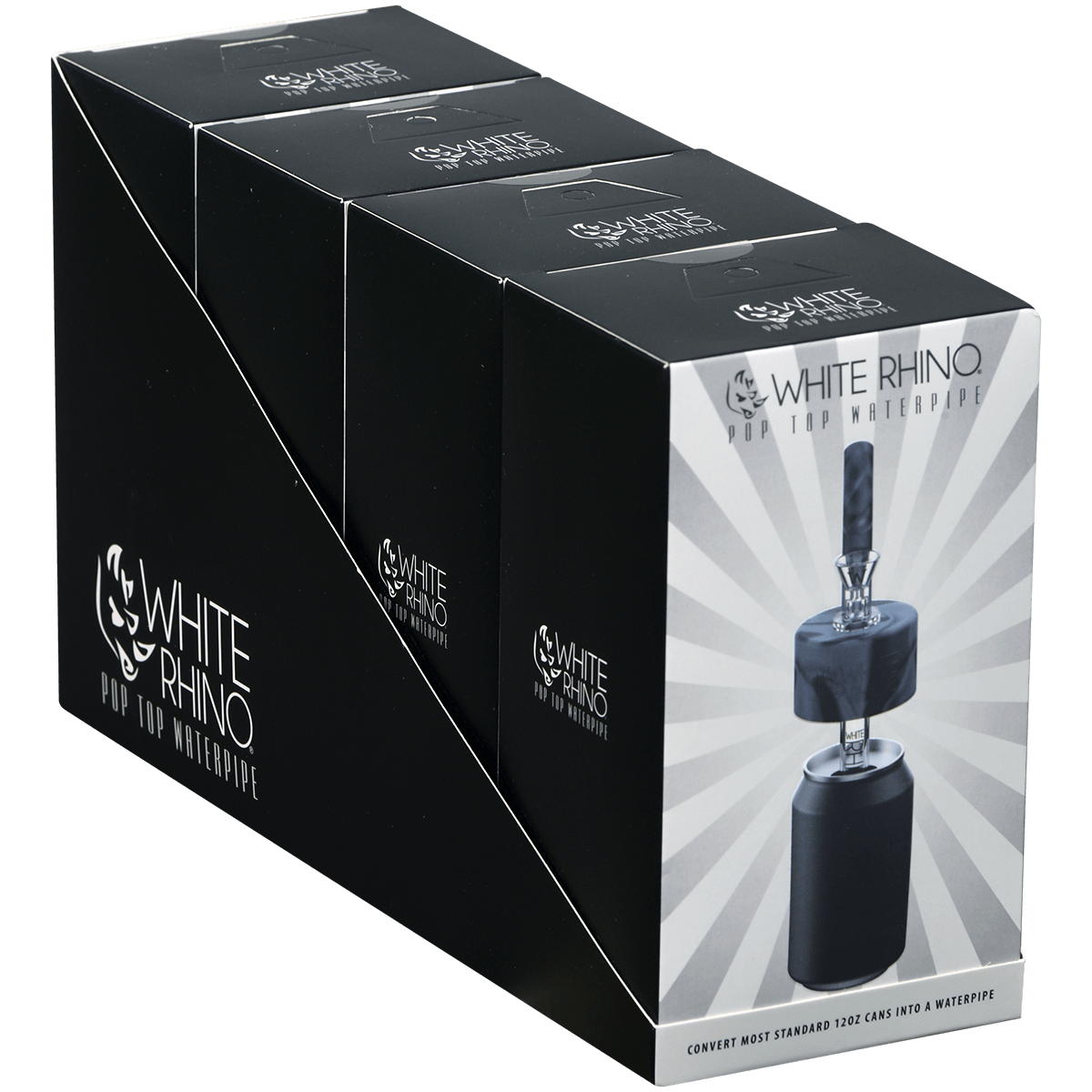 Pipe Silicone White Rhino Pop Top Black & Gray 4Ct Display