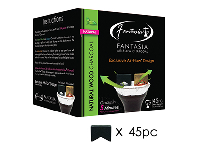 Hookah Charcoal Fantasia Air-Flow 100% Natural Wood Maintenance Free 45 Ct. Box
