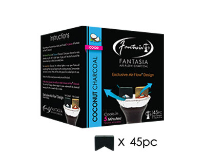 Hookah Charcoal Fantasia Air-Flow Coconut 45Pc Ct. Box Maintenance Free
