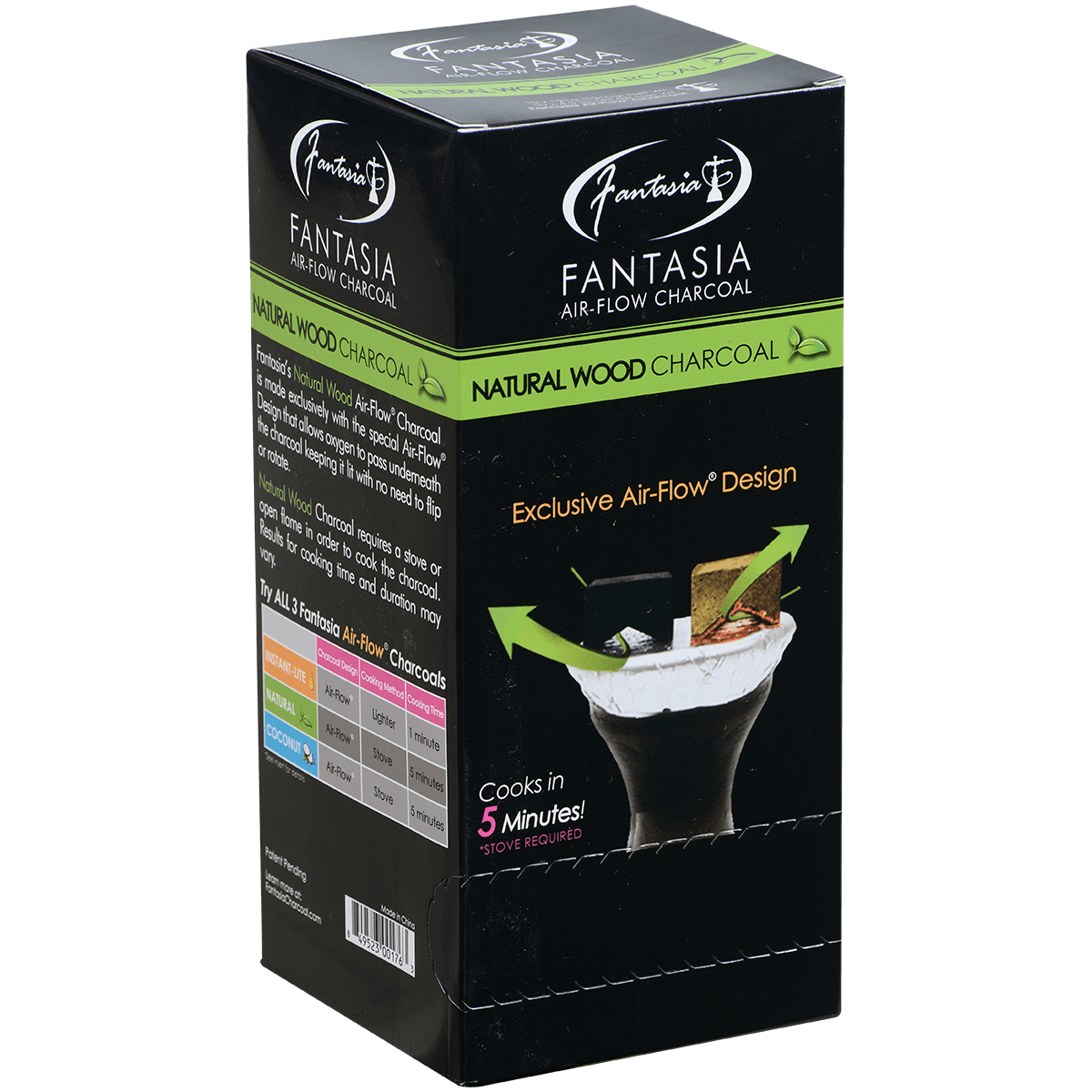 Hookah Charcoal Fantasia Air-Flow 100% Natural Wood 10 9Pc Box