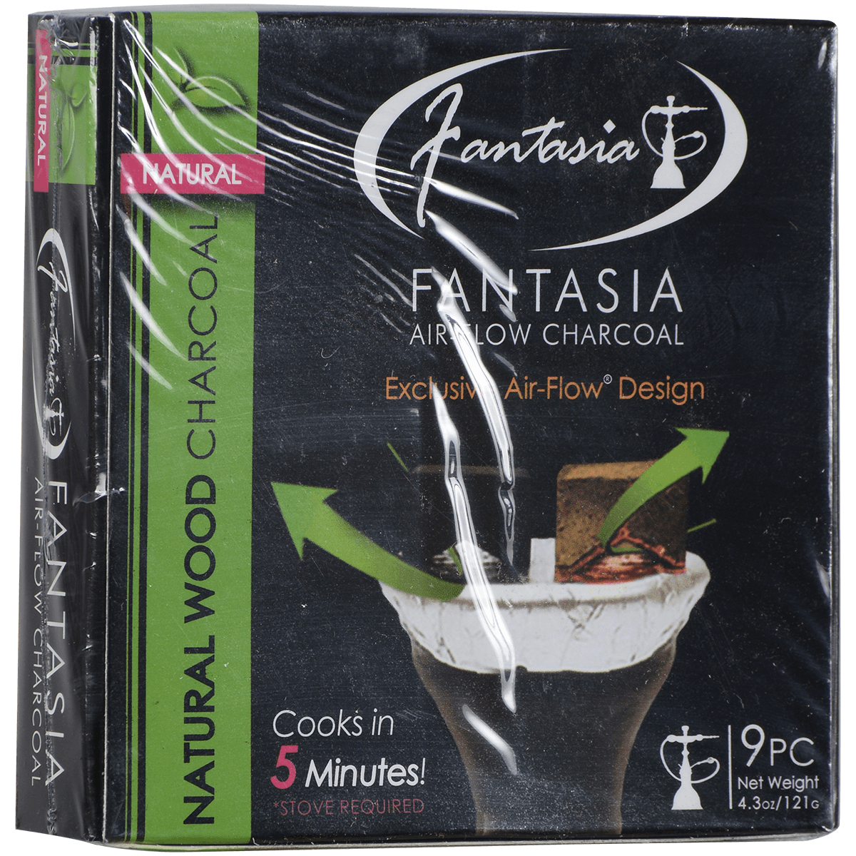 Hookah Charcoal Fantasia Air-Flow 100% Natural Wood 10 9Pc Box
