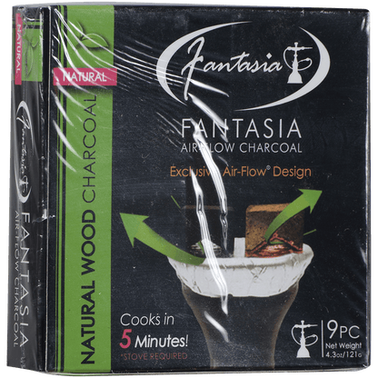 Hookah Charcoal Fantasia Air-Flow 100% Natural Wood 10 9Pc Box