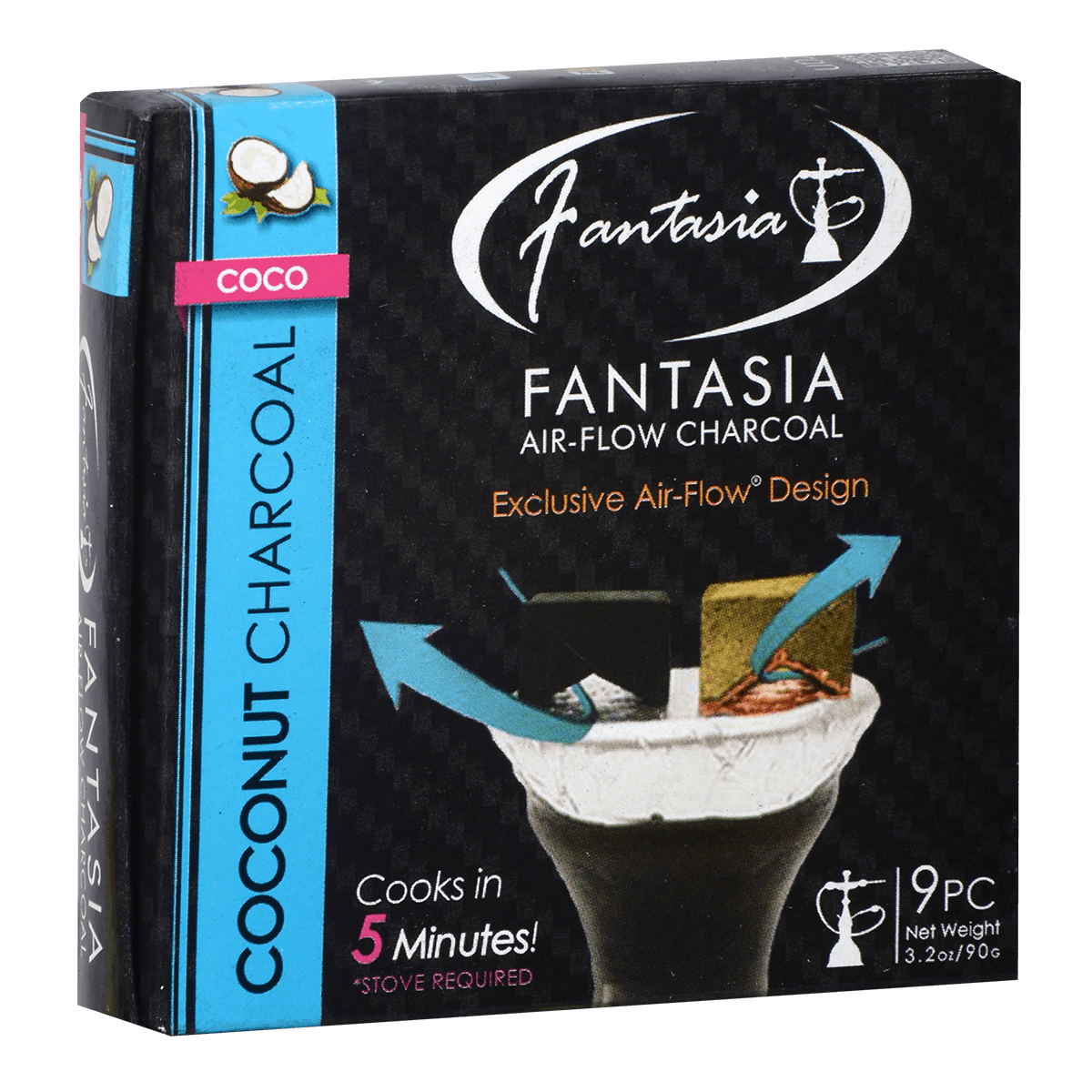 Hookah Charcoal Fantasia Air-Flow Coconut 10 9Pc Mini Pack