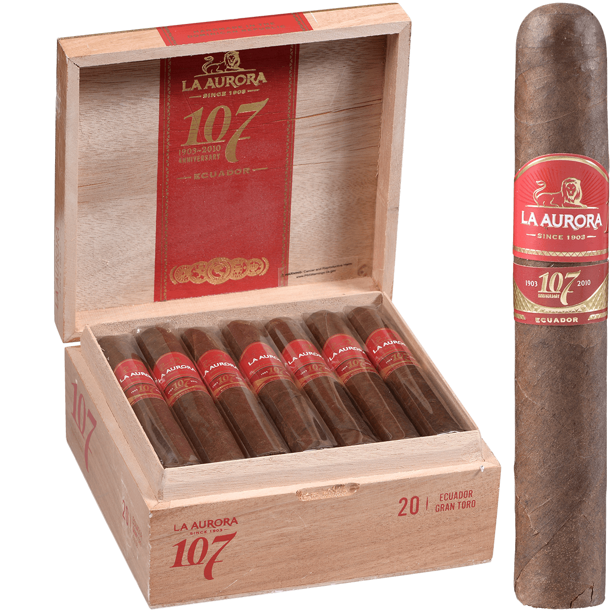 La Aurora 107 Ecuador Sun Grown Gran Toro 20Ct Box 6X58
