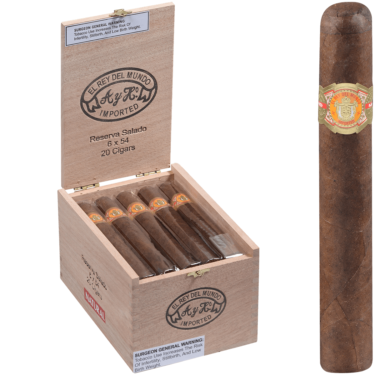 El Rey Del Mundo Natural Reserva Salado 20 Ct. 6X54 Box