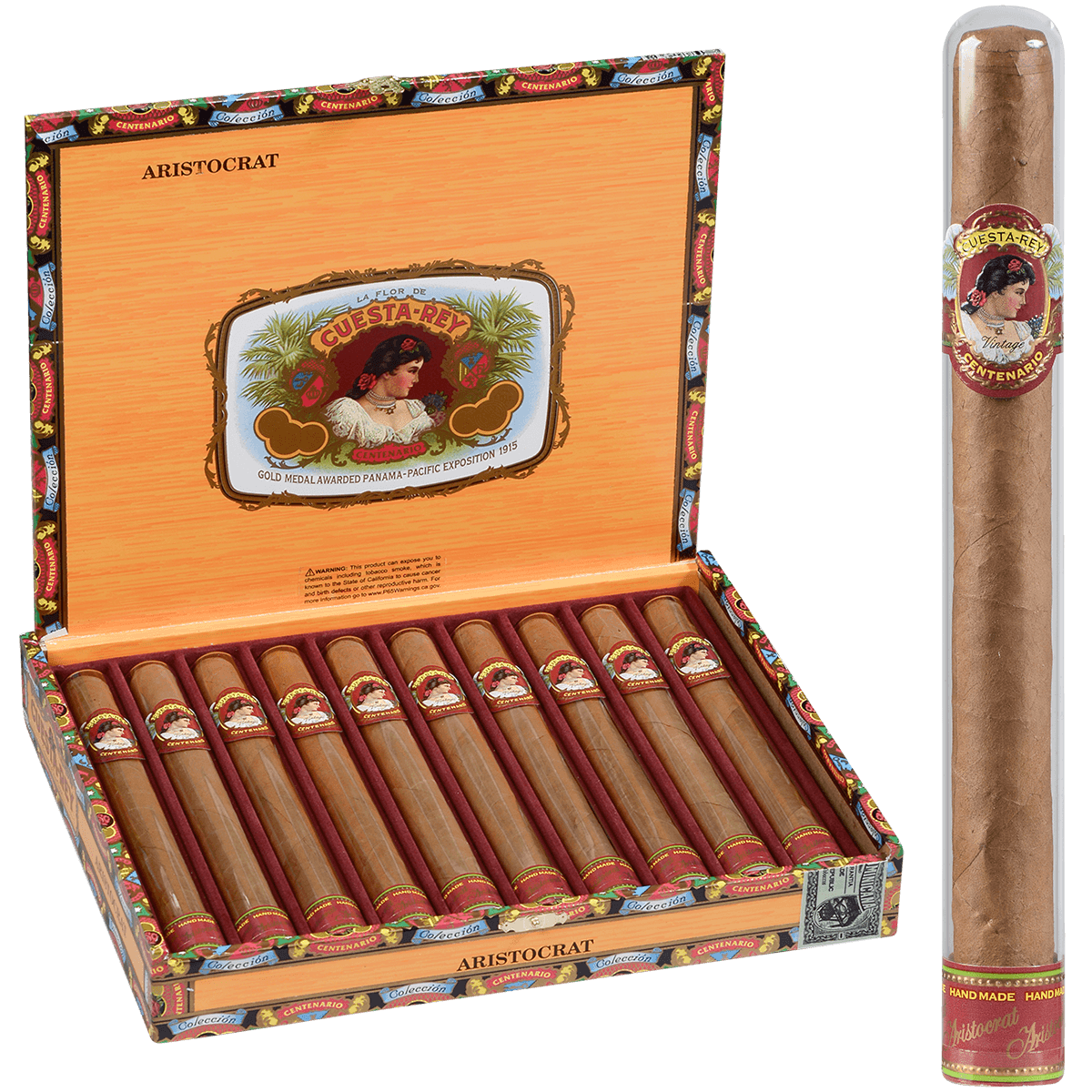 Cuesta-Rey Centenario Aristocrat Natural Glass Tubes 10 Ct. Box 7.25X48