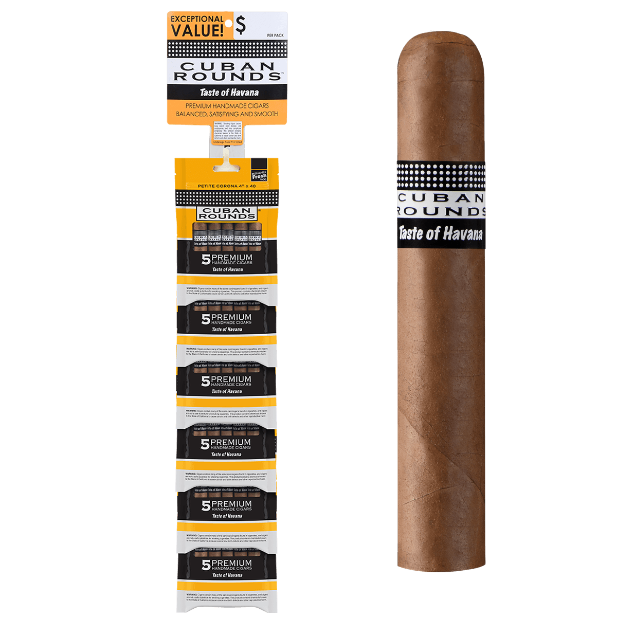 Cuban Rounds Nat. Petite Corona Clip Strp 6/5 Ct. Packs 4.00X40