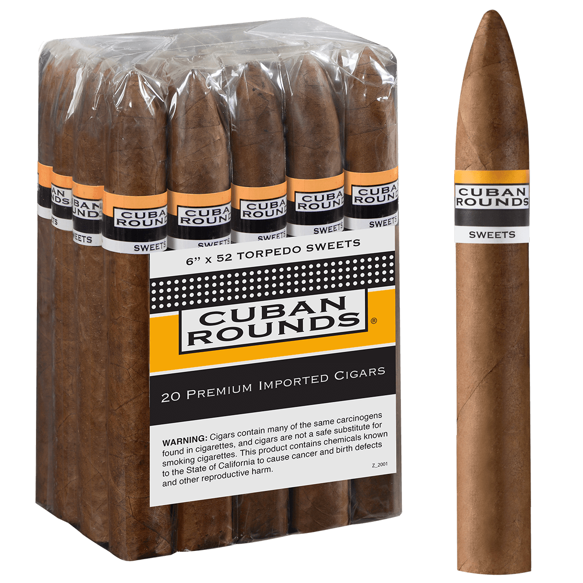 CUBAN ROUNDS TORPEDO SWEETS 20 CT. BUNDLE 6.00X52