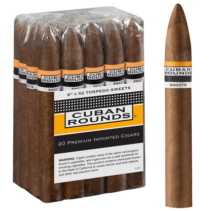 CUBAN ROUNDS TORPEDO SWEETS 20 CT. BUNDLE 6.00X52