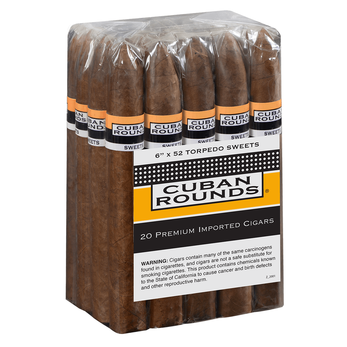 CUBAN ROUNDS TORPEDO SWEETS 20 CT. BUNDLE 6.00X52