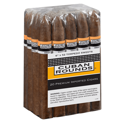 CUBAN ROUNDS TORPEDO SWEETS 20 CT. BUNDLE 6.00X52