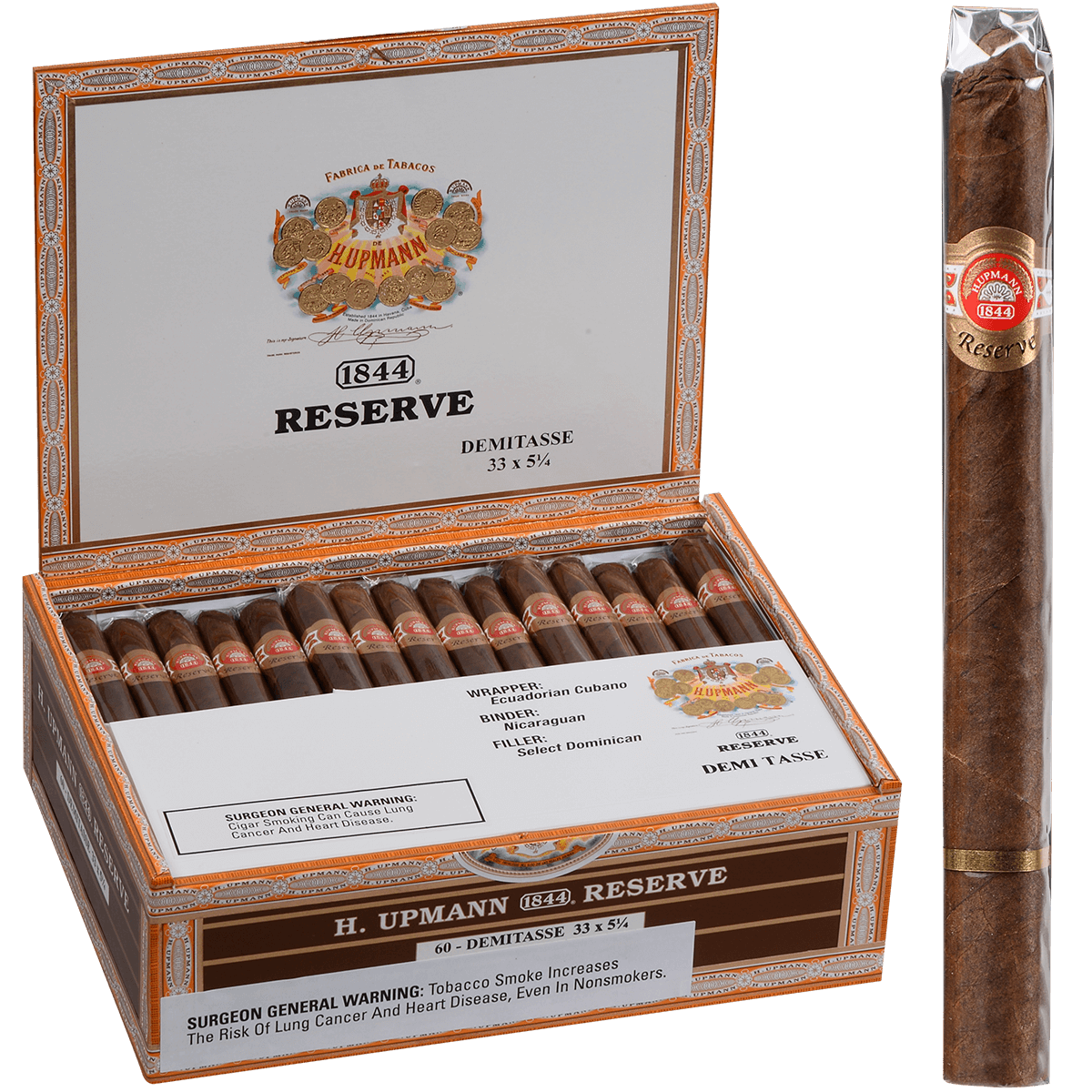 H. Upmann 1844 Reserve Demi Tasse 60 Ct. Box 4.50X33