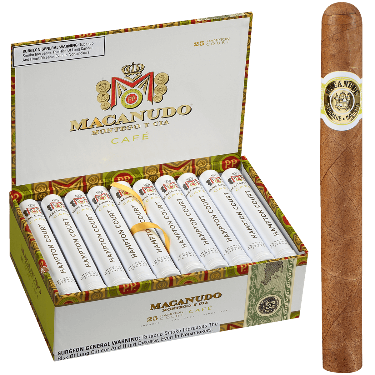Macanudo Cafe Hampton Court Tubos 25 Ct. Box 5.50X42