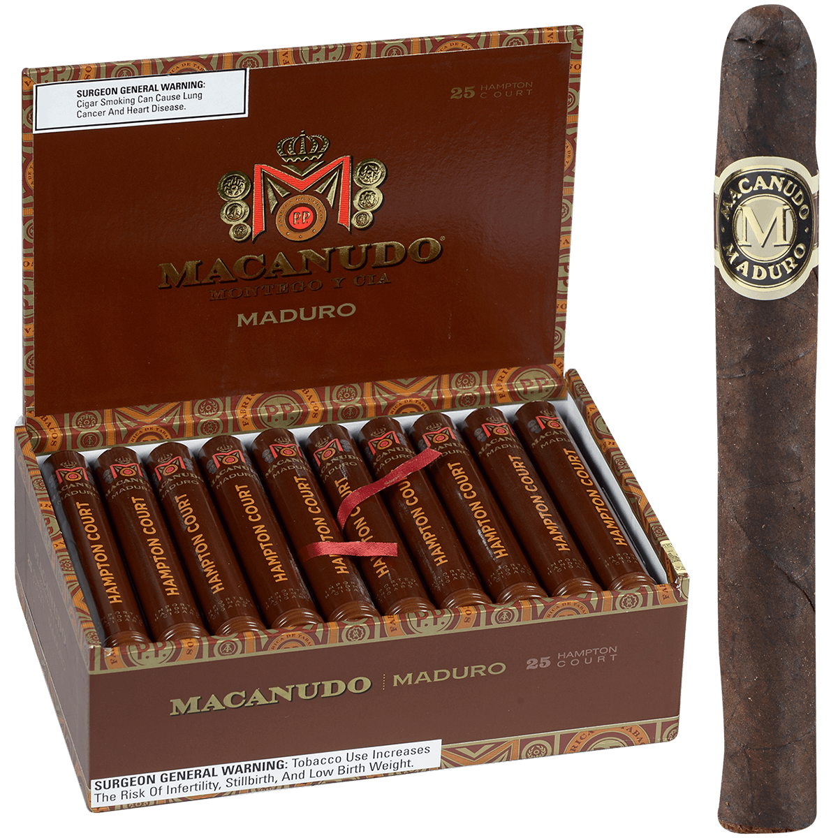 Macanudo Maduro Hampton Court Tubos 25 Ct. Box 5.50X42
