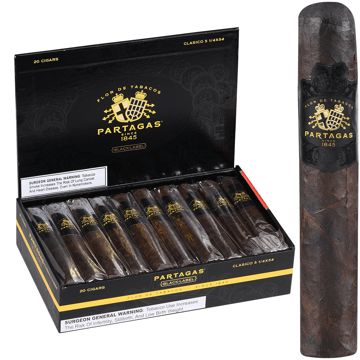 Partagas Black Label Clasico 20 Ct. Box 5.25X54