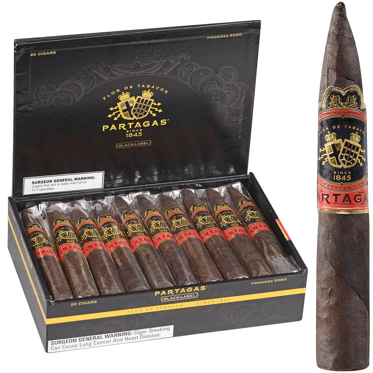 Partagas Black Label Piramide 20 Ct. Box 6.00X60