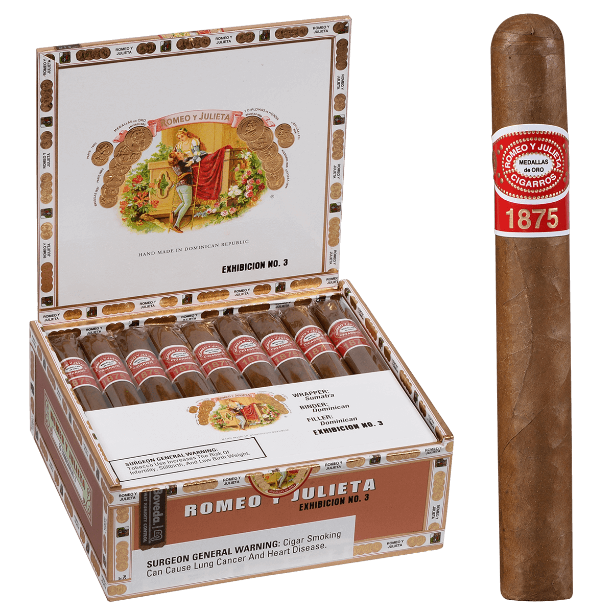 Romeo Y Julieta 1875 Exhibicion #3 Ems 25 Ct. Box 6.00X50
