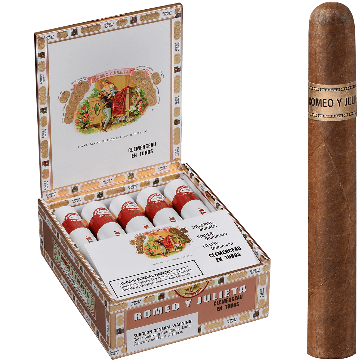 Romeo Y Julieta 1875 Clemenceaus Aluminum Tubos Ems 10 Ct. Box 6.00X50