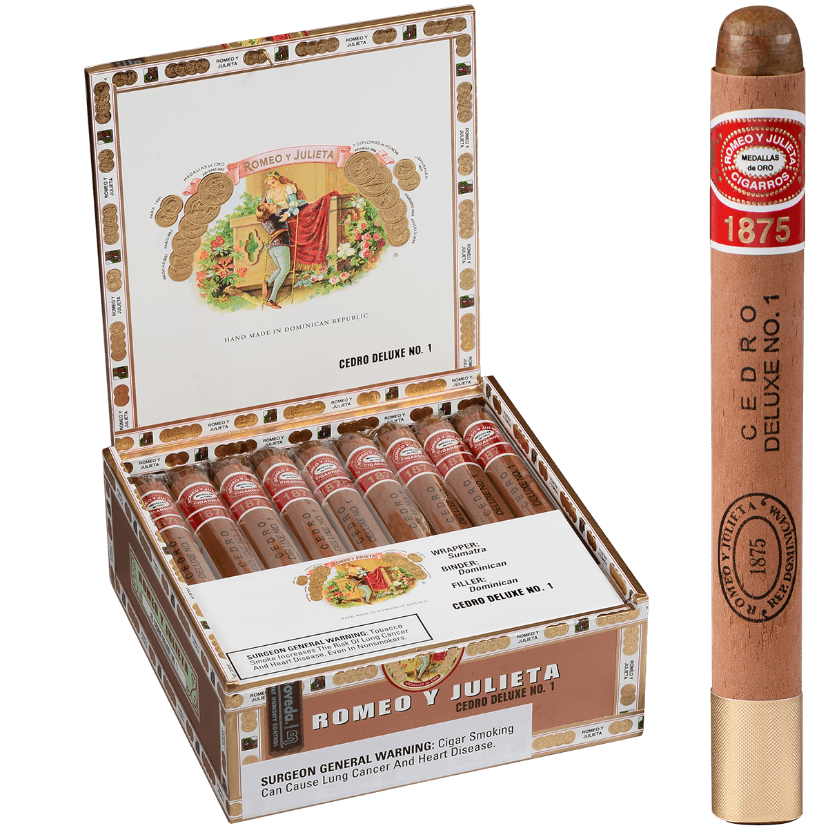 Romeo Y Julieta 1875 Cedro Deluxe #1 Ems 25 Ct. Box 6.50X44