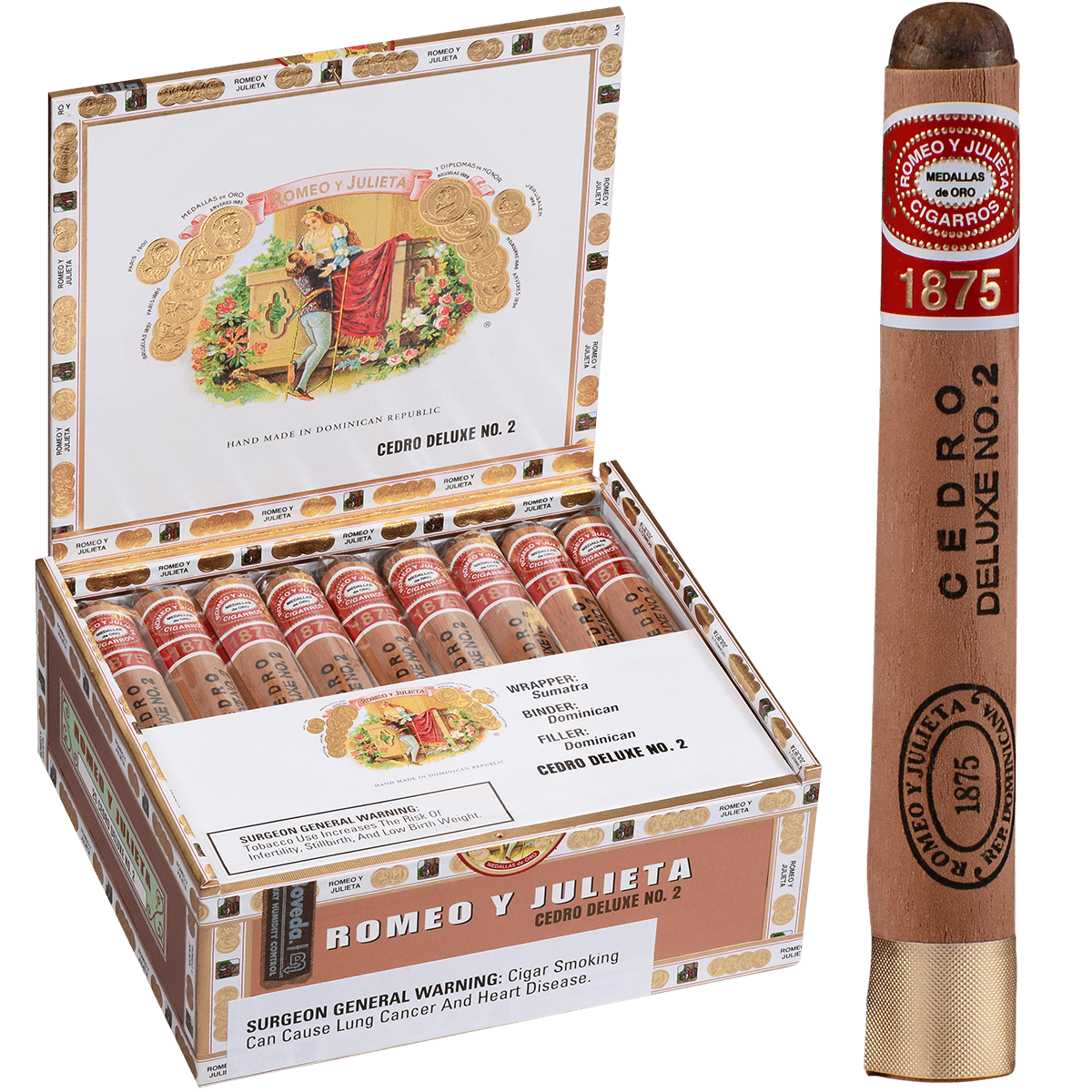 Romeo Y Julieta 1875 Cedro Deluxe #2 Ems 25 Ct. Box 5.50X44
