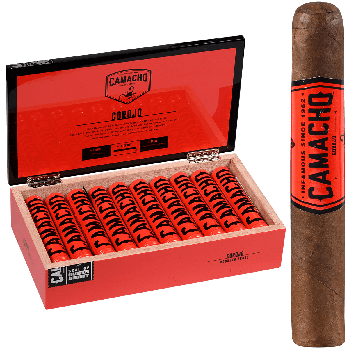 Camacho Corojo Robusto Tubo 20 Ct. Box 5.00X50