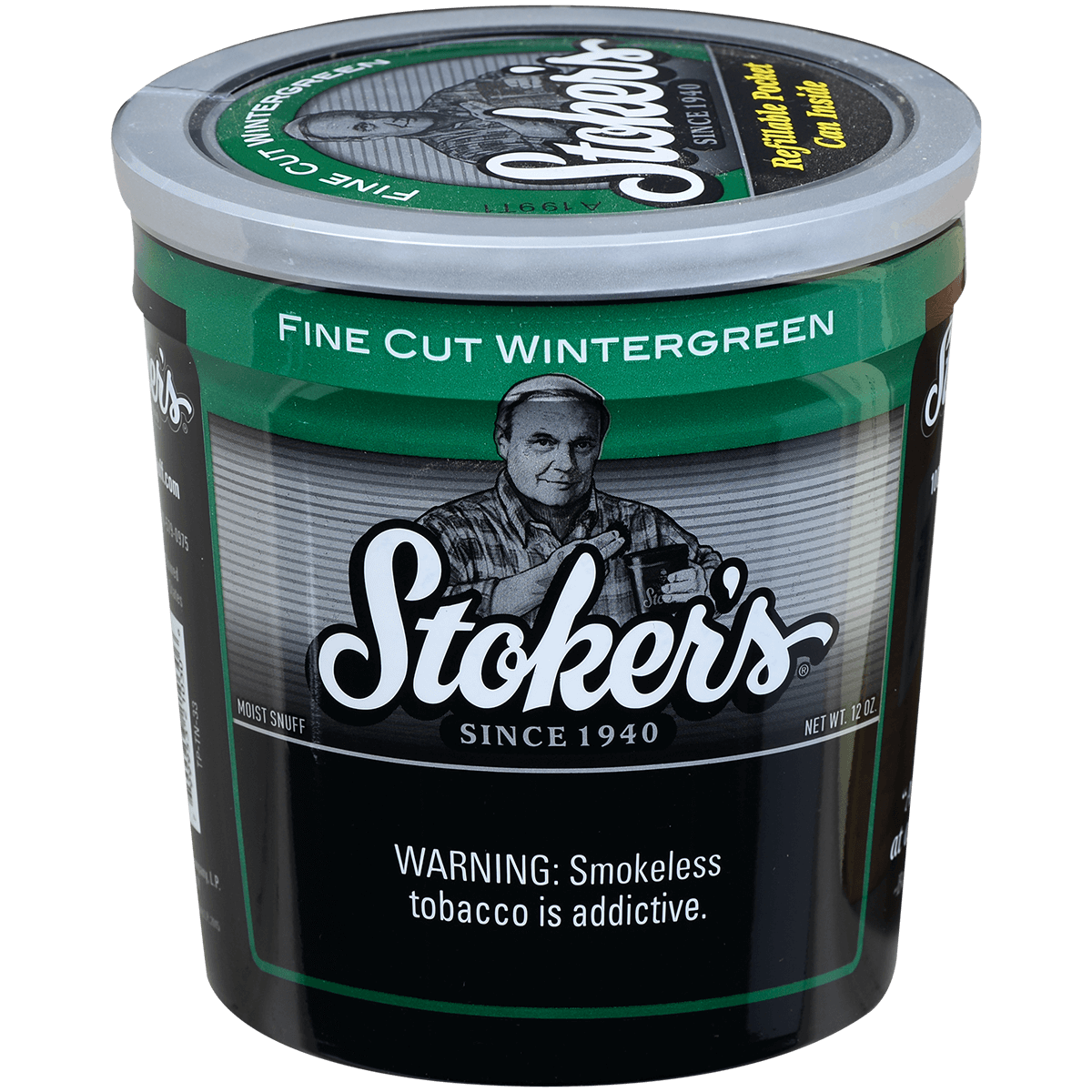 Moist Snuff Stoker'S Fine Cut Wintergreen 12 Oz Tub