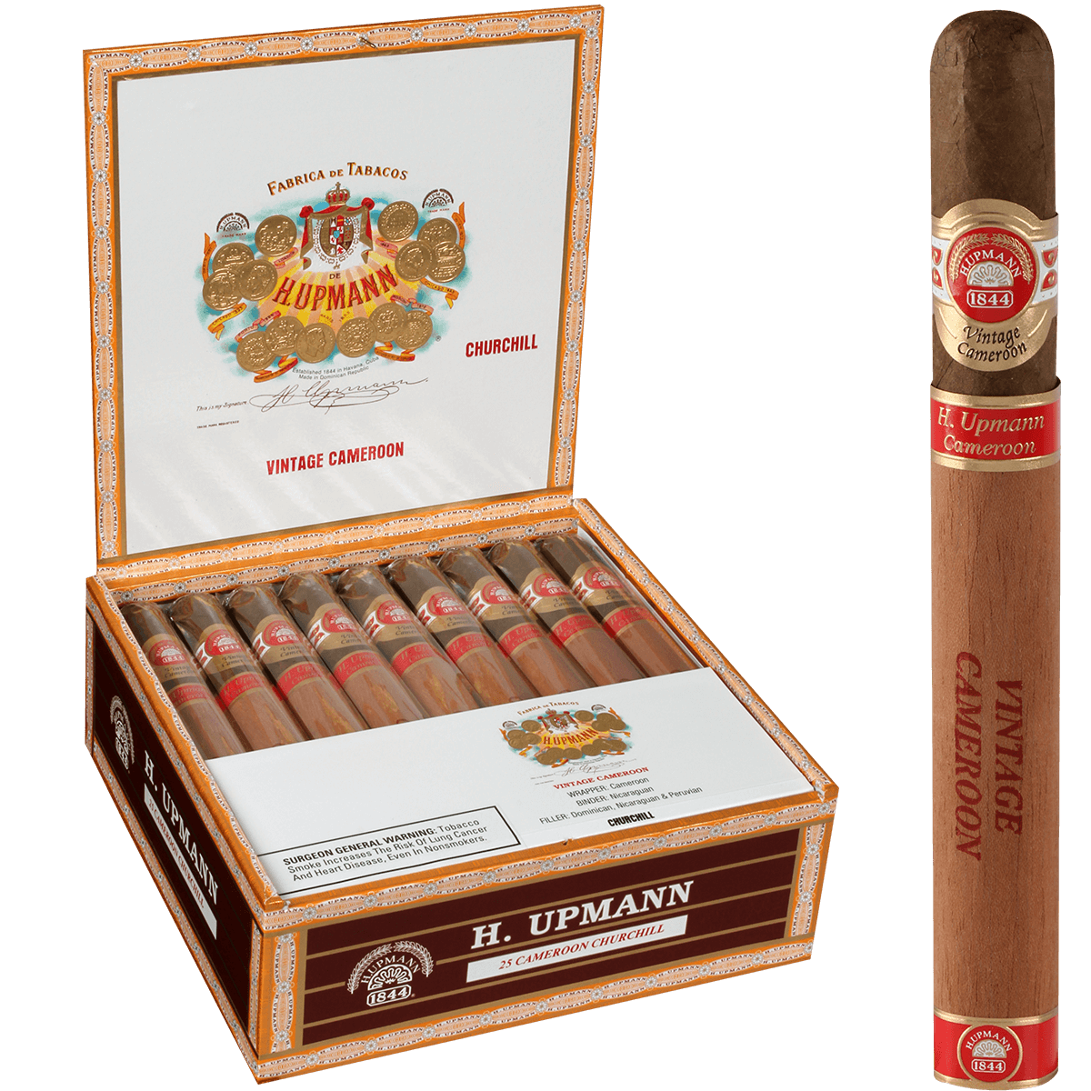 H. Upmann Vintage Cameroon Churchill 25 Ct. Box 7.00X50