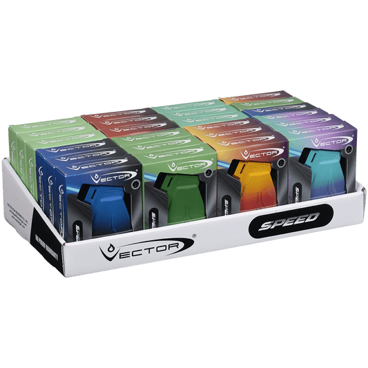 Lighters Vector Speed Single Torch Assorted Colors 24 Ct. Display Tray