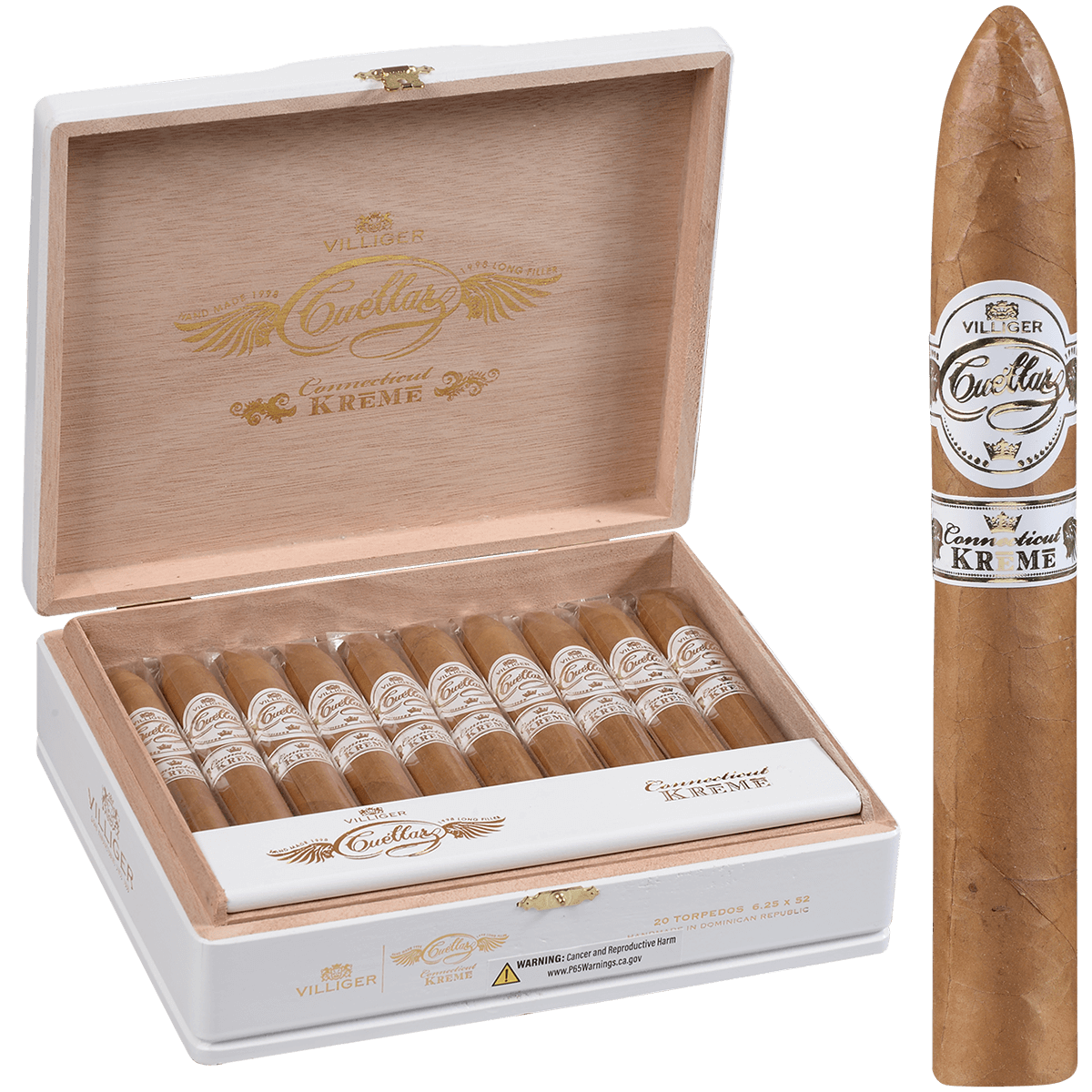 Villiger Cuellar Conn. Kreme Torpedo 20 Ct. Box 6.25X52