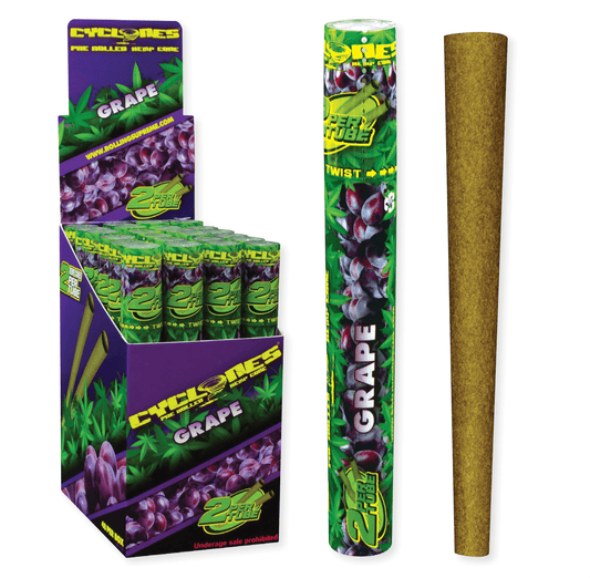 Cyclones 2X Pre-Rolled Hemp Cone Grape 24 Ct. Tube Upright Display