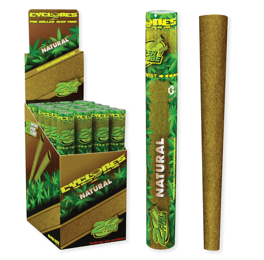 Cyclones 2X Pre-Rolled Hemp Cone Natural 24 Ct. Tube Upright Display