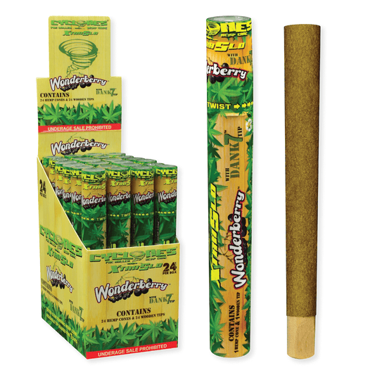 Papers Cyclones 1X Pre-Rolled Hemp Extra Slo Cone Wonderberry 24 Ct. Tube Upright Display