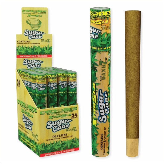 Papers Cyclones 1X Pre-Rolled Hemp Extra Slo Cone Sugar Cane 24 Ct. Tube Upright Display