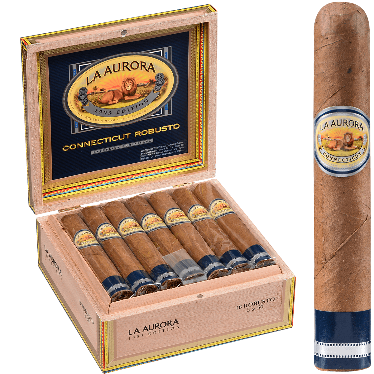 La Aurora Preferidos Sapphire Connecticut Robusto 18 Ct. Box 5.00X50