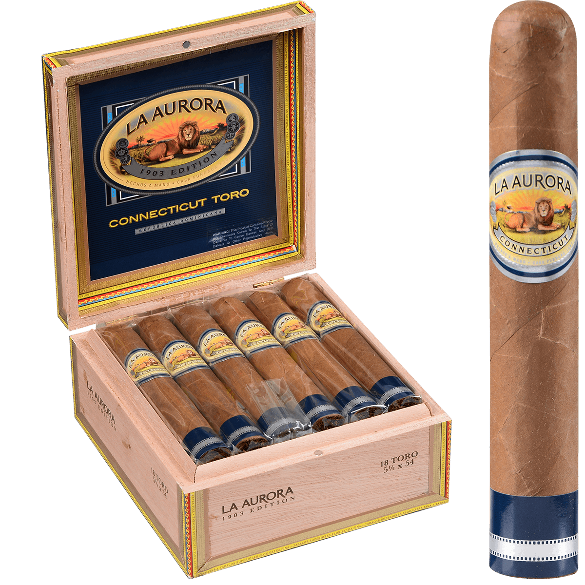 La Aurora Preferidos Sapphire Connecticut Toro 18 Ct. Box 5.50X54
