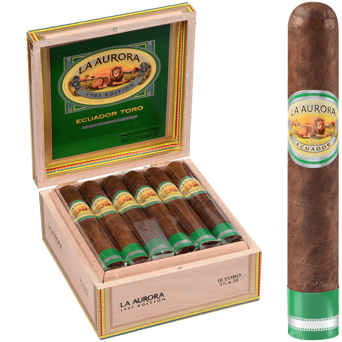 La Aurora Preferidos Emerald Sun Grown Ecuador Sumatra Toro 18 Ct. Box 5.50X54