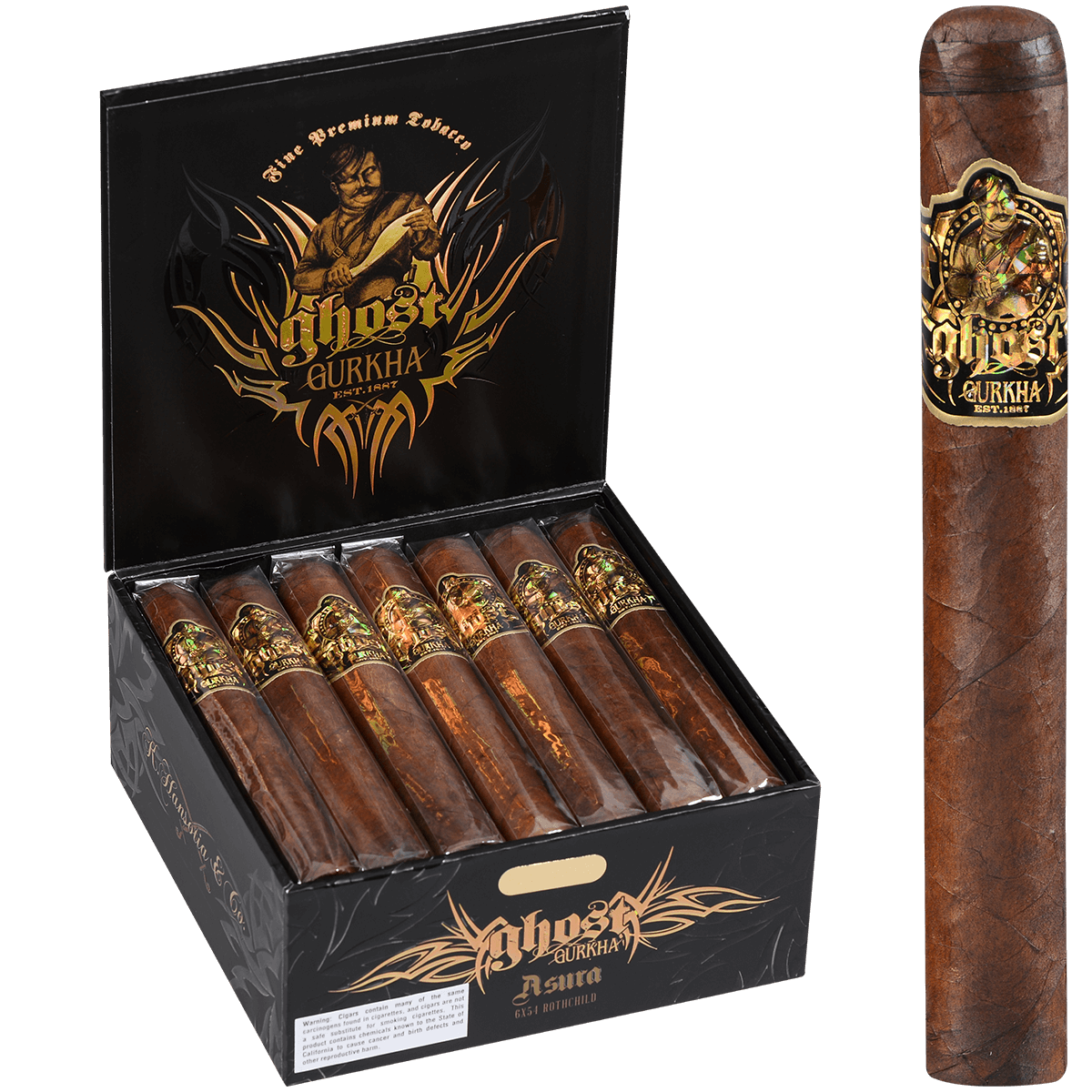 Gurkha Ghost Gold Asura 21 Ct. Box 6.00X54
