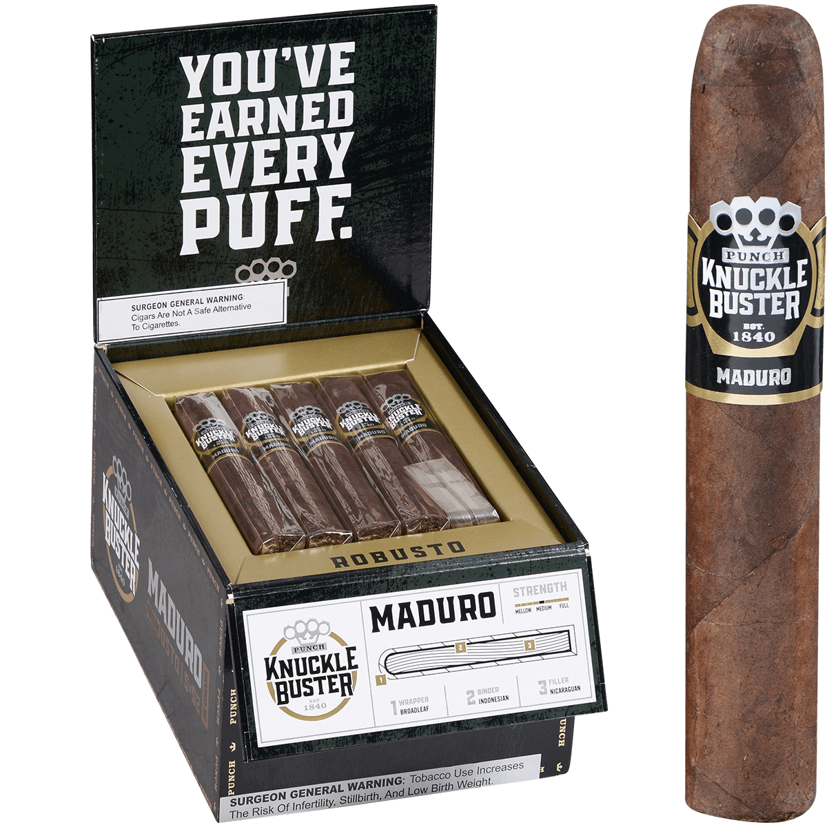 Punch Knuckle Buster Maduro Robusto 25 Ct 5 X 52 Bx