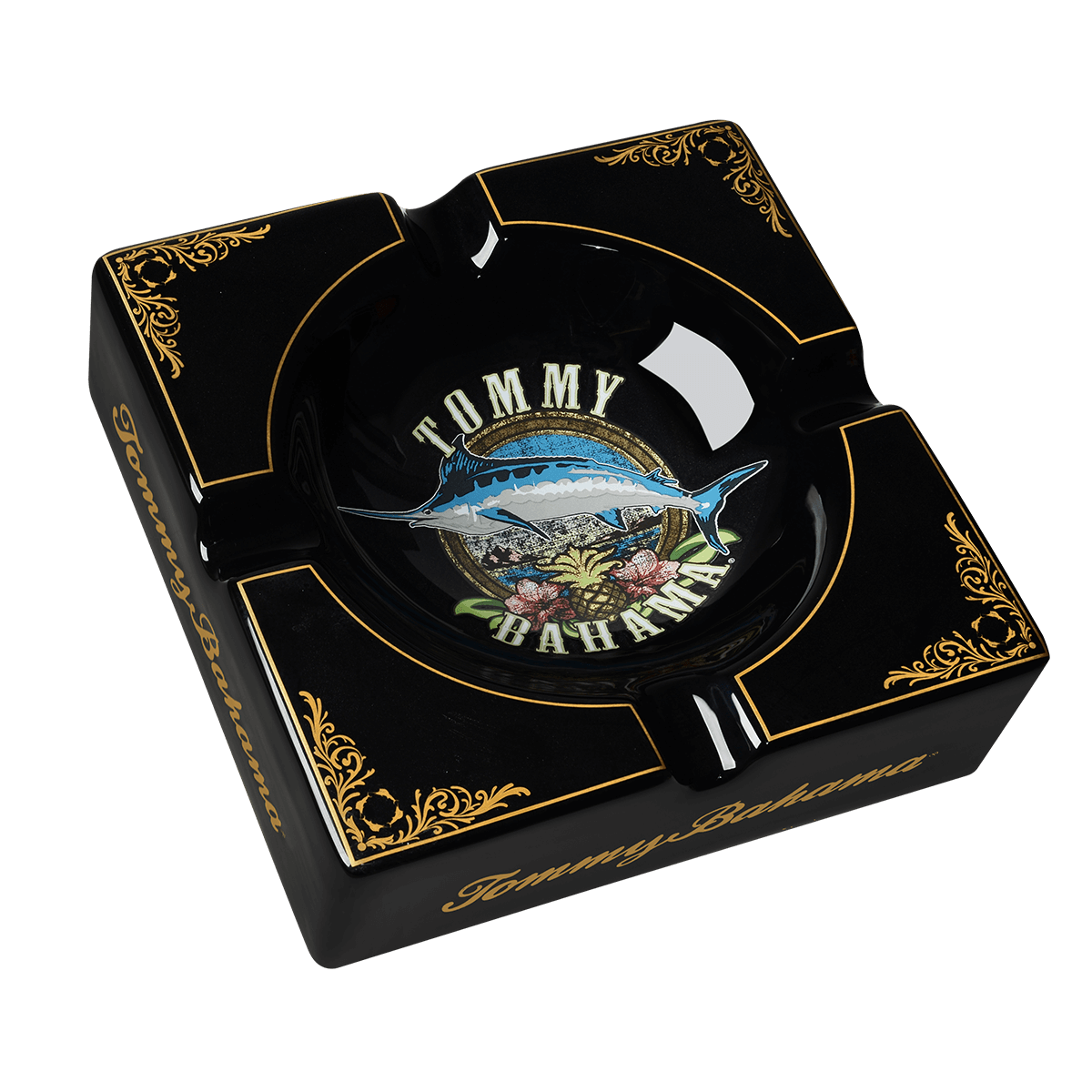 **ASHTRAY TOMMY BAHAMA CIGAR BAND SERIES 4 CIGAR CERAMIC BLACK