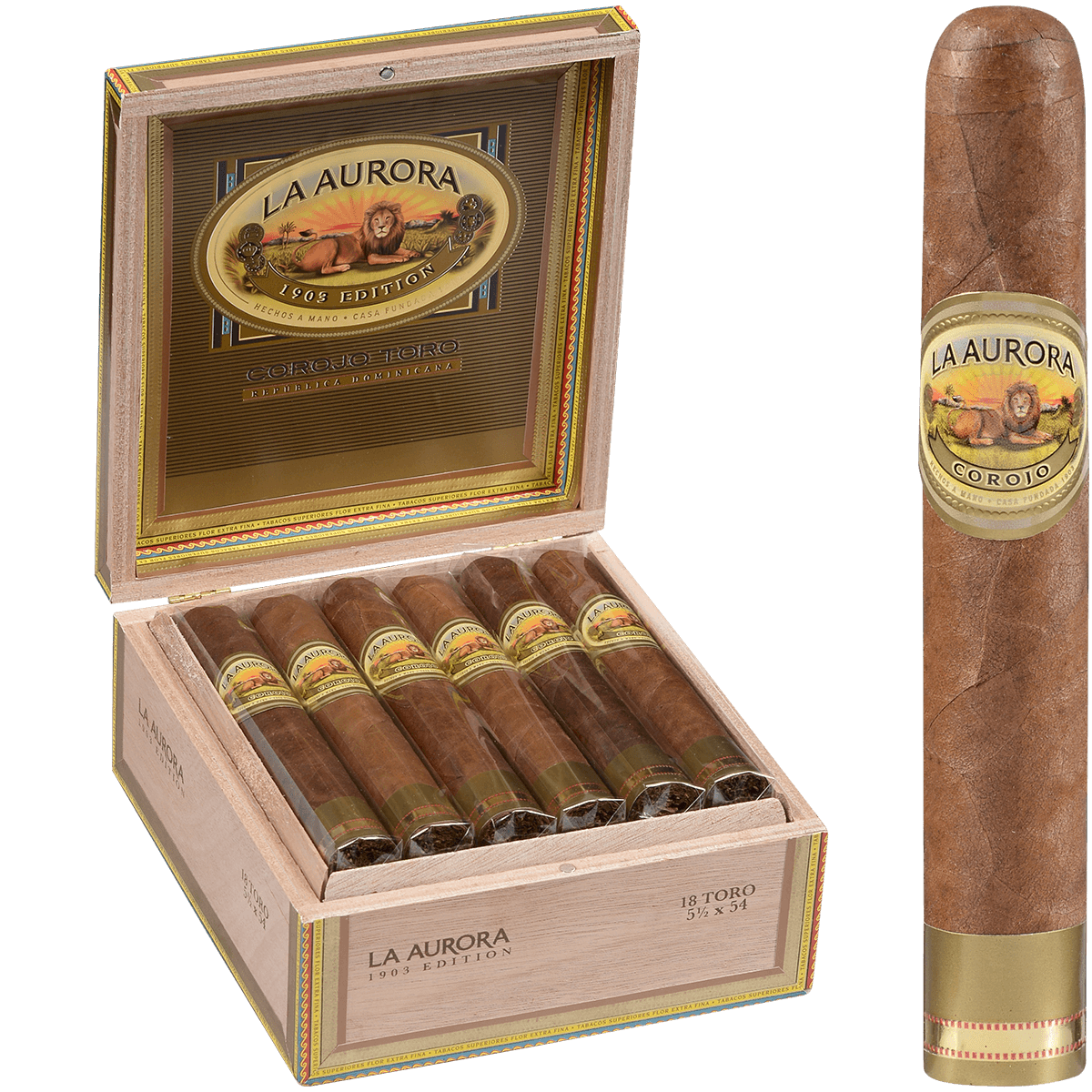 La Aurora Preferidos Gold Co Rojo Toro 18 Ct. Box 5.50X55