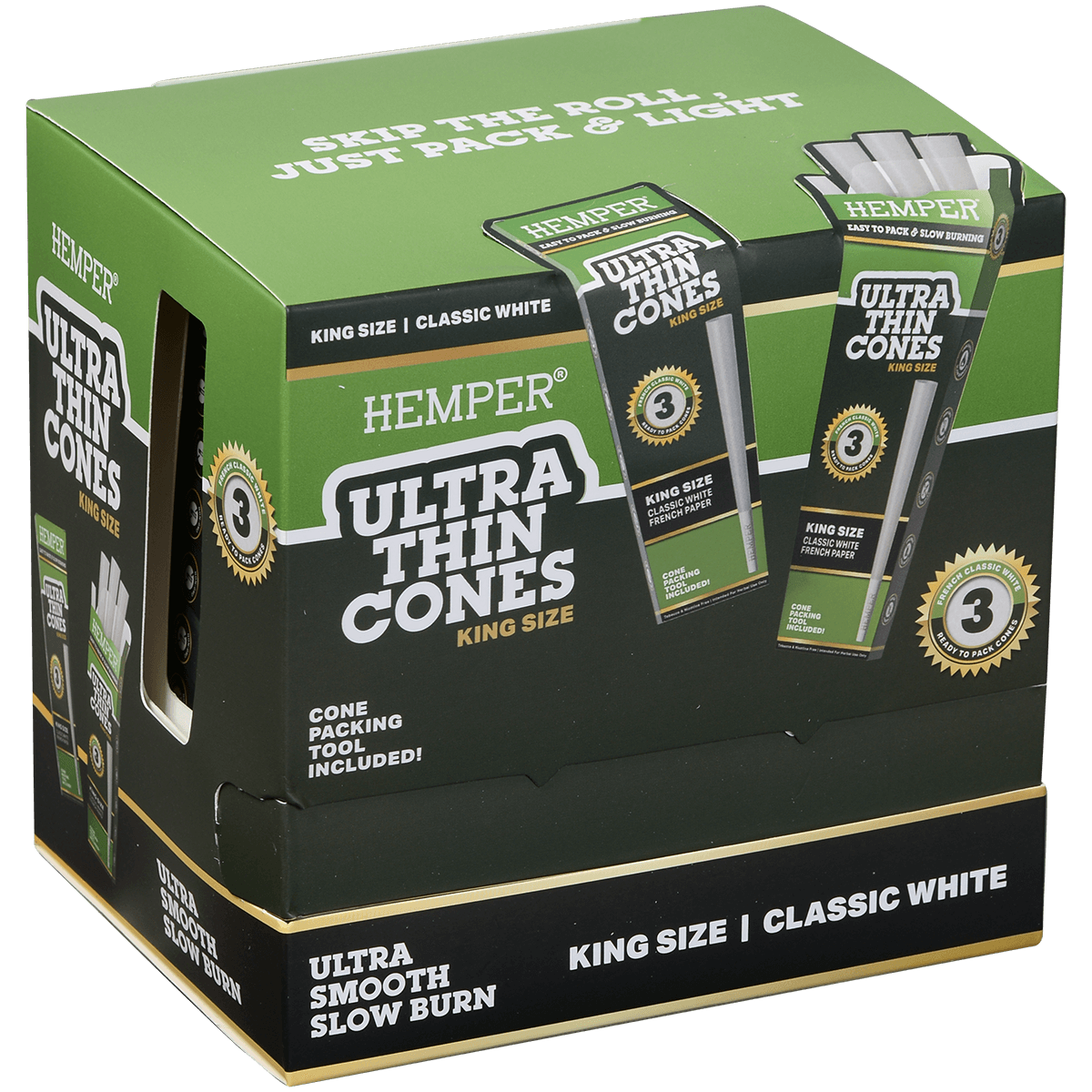 **PAPERS HEMPER KING SIZE ULTRA THIN WHITE PAPER 24/3 CT. DISPLAY