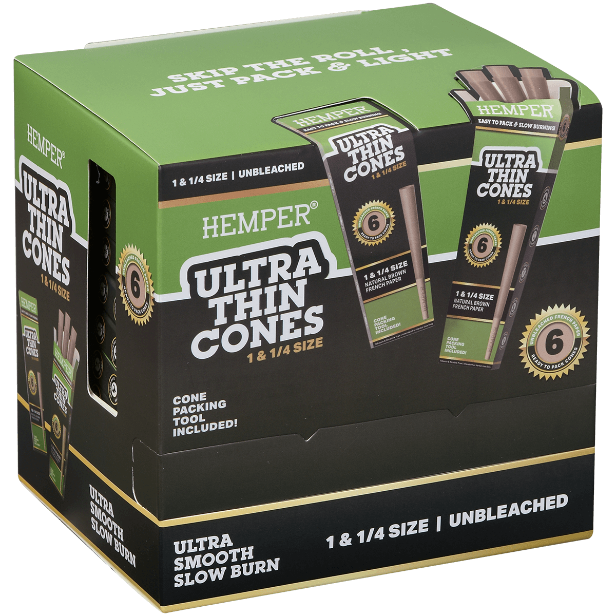**PAPERS HEMPER 1 1/4" ULTRA THIN UNBLEACHED BROWN PAPER 24/6 CT. DISPLAY