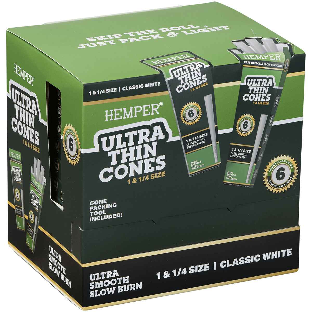 **PAPERS HEMPER 1 1/4" ULTRA THIN WHITE PAPER 24/6 CT. DISPLAY
