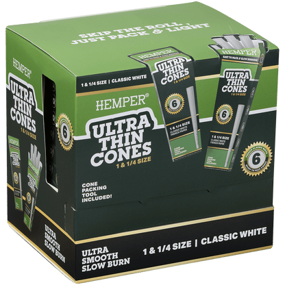 **PAPERS HEMPER 1 1/4" ULTRA THIN WHITE PAPER 24/6 CT. DISPLAY