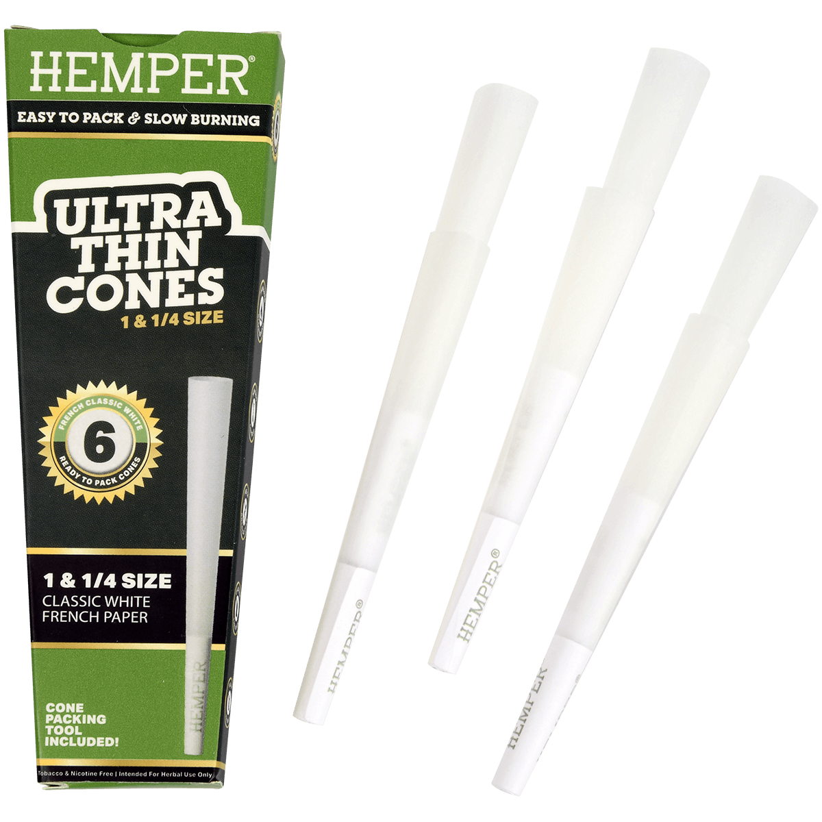 **PAPERS HEMPER 1 1/4" ULTRA THIN WHITE PAPER 24/6 CT. DISPLAY